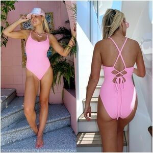 SHOW ME YOUR MUMU Positano One Piece In Bubblegum Scrunch